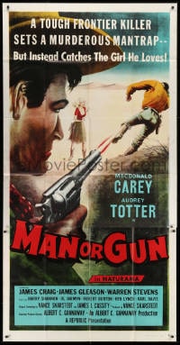 2x534 MAN OR GUN 3sh 1958 Macdonald Carey, Audrey Totter, frontier killer sets a murderous mantrap!