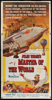 2x538 MASTER OF THE WORLD 3sh 1961 Jules Verne, Vincent Price, cool art of enormous flying machine!