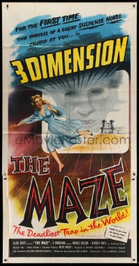 2x539 MAZE 3D 3sh 1953 William Cameron Menzies, art of screaming girl running off screen!