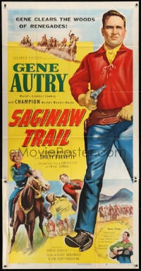 2x585 SAGINAW TRAIL 3sh 1953 Gene Autry & Champion clear the woods of renegades, rare!