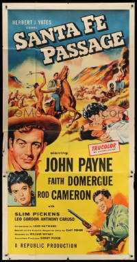2x587 SANTA FE PASSAGE 3sh 1955 romantic art of John Payne & Faith Domergue, Rod Cameron