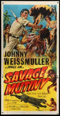 2x590 SAVAGE MUTINY 3sh 1953 art of Johnny Weissmuller as Jungle Jim fighting island natives!