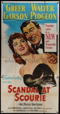 2x591 SCANDAL AT SCOURIE 3sh 1953 great close up art of smiling Greer Garson & Walter Pidgeon!
