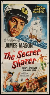 2x593 SECRET SHARER 3sh 1952 artwork of sea captain James Mason, from Joseph Conrad's story, rare!