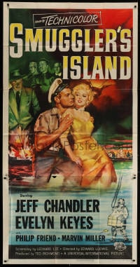 2x600 SMUGGLER'S ISLAND 3sh 1951 artwork of manly Jeff Chandler & sexy Evelyn Keyes!