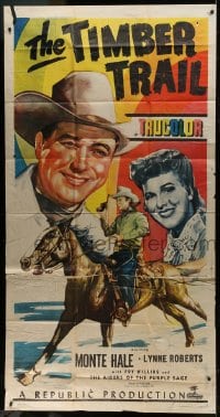 2x626 TIMBER TRAIL 3sh 1948 great art of Monte Hale riding horse & smiling with Lynne Roberts!