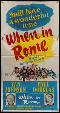 2x655 WHEN IN ROME 3sh 1952 great smiling portraits of Van Johnson & Paul Douglas + artwork!