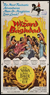 2x660 WIZARD OF BAGHDAD 3sh 1960 great image of Dick Shawn in sexy Arabian harem!
