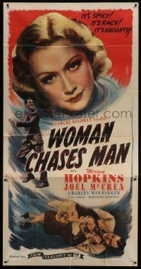 2x661 WOMAN CHASES MAN 3sh R1946 Miriam Hopkins & Joel McCrea, it's spicy, racy & naughty, rare!