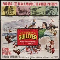 2x025 3 WORLDS OF GULLIVER 6sh 1960 Ray Harryhausen fantasy classic, art of giant Kerwin Mathews!