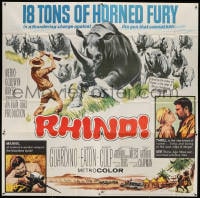 2x078 RHINO 6sh 1964 Robert Culp, Shirley Eaton, Reynold Brown art of stampeding rhinos, rare!
