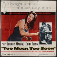 2x103 TOO MUCH, TOO SOON 6sh 1958 Errol Flynn, sexy Dorothy Malone as Diana Barrymore, rare!