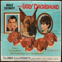 2x106 UGLY DACHSHUND 6sh 1966 Walt Disney, wacky art of Great Dane with wiener dogs, rare!