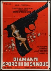 2x702 BLOOD & DIAMONDS Italian 1p 1977 sexy near-naked woman in big gun surrounded by jewels, rare!