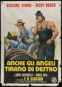 2x714 CHARLESTON Italian 1p 1974 great art of Giuliano Gemma & huge strongman Ricky Bruch!