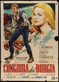 2x727 CONSPIRACY OF THE BORGIAS Italian 1p 1959 art of Frank Latimore & Constance Smith by Manfredo!