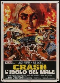 2x730 CRASH Italian 1p 1977 Charles Band, an occult object, a mass of twisted metal, cool art!