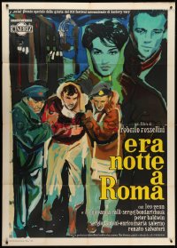 2x766 ESCAPE BY NIGHT Italian 1p 1960 Roberto Rossellini, art of top stars by Ercole Brini!