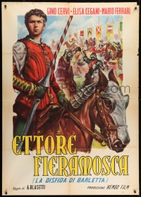 2x767 ETTORE FIERAMOSCA Italian 1p R1950 great art of Gino Servi with lance on armored horse!