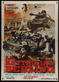 2x829 KIERUNEK BERLIN Italian 1p 1969 different art of Nazis & tanks on World War II battlefield!
