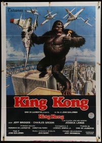 2x830 KING KONG Italian 1p 1976 John Berkey art of BIG ape on the Twin Towers in New York City!
