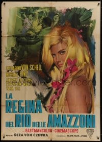 2x837 LANA QUEEN OF THE AMAZONS Italian 1p 1965 art of sexy Catherine Schell by Angelo Cesselon!