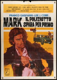 2x862 MARK IL POLIZIOTTO SPARA PER PRIMO Italian 1p 1975 cool art of Franco Gasparri with gun!