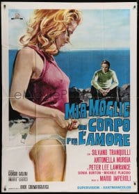 2x867 MIA MOGLIE, UN CORPO PER L'AMORE Italian 1p 1973 artwork of sexy near-naked girl on beach!