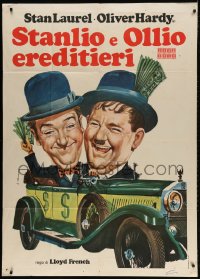 2x969 TIT FOR TAT Italian 1p R1960s Longi art of Stan Laurel & Oliver Hardy in car with cash!
