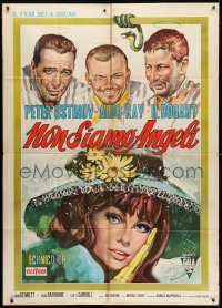 2x987 WE'RE NO ANGELS Italian 1p R1960s Gasparri art of Humphrey Bogart, Aldo Ray & Peter Ustinov!