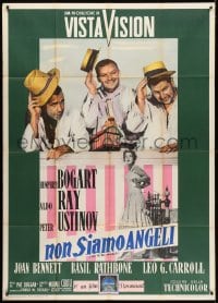 2x986 WE'RE NO ANGELS Italian 1p 1955 Humphrey Bogart, Aldo Ray & Peter Ustinov tipping their hats!