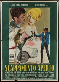 2x138 BACKFIRE Italian 2p 1964 great Ercole Brini art of Jean Seberg & Jean-Paul Belmondo!