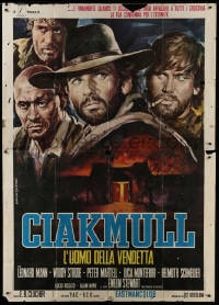 2x155 CHUCK MOLL Italian 2p 1970 Gasparri art of Leonard Mann & Woody Strode in spaghetti western!