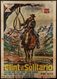 2x157 CLINT THE STRANGER Italian 2p 1967 Stefano spaghetti western art of cowboy on horse by noose!