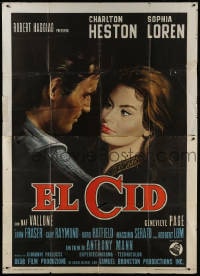 2x197 EL CID Italian 2p 1961 cool art of Charlton Heston & sexy Sophia Loren over black background!