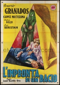 2x253 LA HUELLA DE UNOS LABIOS Italian 2p 1953 different art of guy with gun over his victim, rare!