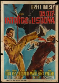 2x278 MISSION LISBON Italian 2p 1965 Ciriello art of Brett Halsey kicking gun from guy's hand!