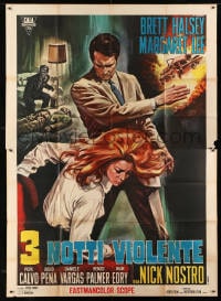 2x360 WEB OF VIOLENCE Italian 2p 1966 Renato Casaro artwork of Brett Halsey slapping Margaret Lee!