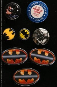 2y437 LOT OF 8 BATMAN MOVIES PIN-BACK BUTTONS 1980s-1990s Catwoman, Harvey Dent & bat logos!