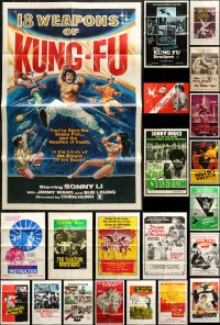 2y043 LOT OF 60 FOLDED KUNG FU ONE-SHEETS 1960s-1980s great images from martial arts movies!