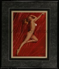 2z128 MARILYN MONROE 24x28 framed contact print 1980s A New Wrinkle, nude on red velvet, iconic!