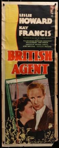 2z001 BRITISH AGENT insert 1934 Michael Curtiz directed, Leslie Howard, Kay Francis, ultra rare!