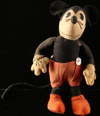 2z214 MICKEY MOUSE toy doll 1930s Disney, early design with pie-cut eyes, 10.5 inches tall!