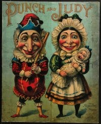 2z041 PUNCH & JUDY 21x26 stage poster 1902 great art of the famous English fighting marionettes!