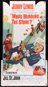 2z110 WHO'S MINDING THE STORE style Y standee 1963 by John Abbott, art of unhandy man Jerry Lewis!