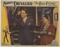 3b363 BIG POND LC 1930 close up of Maurice Chevalier smiling as he talks on the phone, ultra rare!