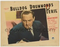 3b371 BULLDOG DRUMMOND'S PERIL LC 1938 great close up of smoking John Barrymore holding gun!