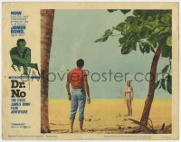 3b418 DR. NO LC #6 1962 Sean Connery as James Bond stares at sexy Ursula Andress across beach!