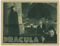 3b419 DRACULA LC R1939 great image of Dwight Frye kneeling by vampire Bela Lugosi, Tod Browning!
