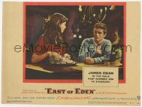 3b426 EAST OF EDEN LC #7 R1957 James Dean close up at bar, John Steinbeck, directed by Elia Kazan!